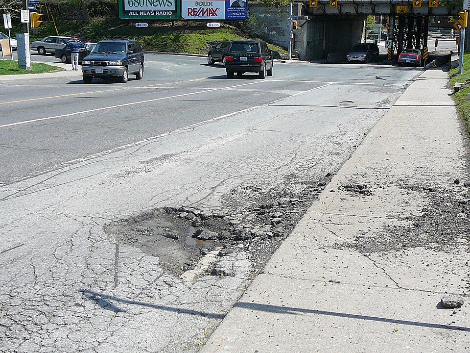 Pothole damage on Toronto road
